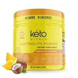 Keto Vitals Electrolytes Powder - Sugar Free Keto Electrolytes Powder med kalium, magnesium, natrium och kalcium - No Sugar Electrolyte Drink Mix & Hydration Powder, 60 portioner, Pineapple Coconut