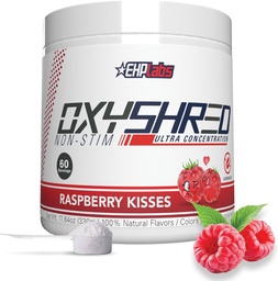 EHP Labs OxyShred Non Stimulant Pre Workout Powder - Stim Free, Caffeine Free Preworkout för män och kvinnor - Non Stim Preworkout - Sugar Free Energy Powder - Raspberry, 60 portioner