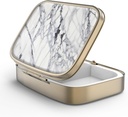 Pill Case Pill Box med Mirror Retro 2 Compartment Small Pill Case for Purse or Pocket Bronze Rectangular Pill Box eller Vitamins, Fish Oil, Supplements, Pill Containe Travel Gifts (White Marble)