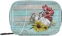 Pill Box Wooden Rooster Sunflower Pill Box 7 Day Pill Case Bag Travel Pill Organizer Bag med Zipper Portable Weekly Case Compact Size för Vitamin Supplement Holder