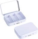2Pack Pill Box 3 Compartment Pill Case,Portable Metal Travel Pill Box med spegel för medicin, vitaminer, fiskolja och tillskott,Portable Pill Box för ficka eller väska (vit)