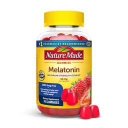 Nature Made Melatonin 10 mg per servering Gummies for Adults, Maximum Strength Dosage Sleep Aid, 100% Drug Free, 70 Count Melatonin Gummies, 35 Day Supply