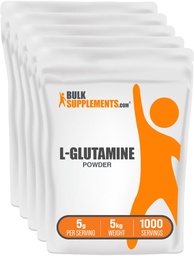BulkSupplements.com L-Glutaminpulver - Glutamintillskott, för återhämtning och tarmhälsa - Osmakad & Glutenfri, 5g (5000mg) per portion, 1kg (Pack of 5) (11 lbs)