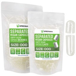 XPRS Nutra Vegan Size 000 separerade kapslar - 500 greve Premium Empty Caps separerade i väskor - Clear Empty Capsules - 000 piller för DIY Supplement Filling