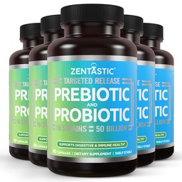 Zentastic Probiotics & Prebiotics Supplement - 50 miljarder CFU - för Män & kvinnors immun & Digestive Health - 16 Stammar - Shelf Stable - 300 försenad frisättning Veggie Capsules