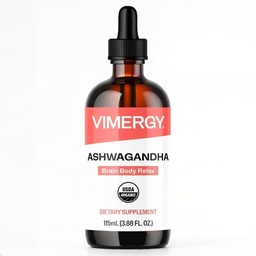 Vimergy USDA Organic Ashwagandha Liquid Extract, 57 portioner - Stress Supplement Drops - Adaptogen - Stöder kognitiv funktion - Sömnstöd - Alkoholfri, icke-GMO, Vegan & Paleo Friendly (115 ml)