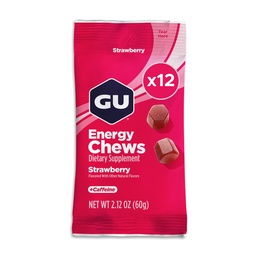 GU Energy Chews, Strawberry Energy Gummies med Electrolytes, Vegan, Gluten-Free, Kosher, 20 mg koffein och Dairy-Free On-the-Go Energy för varje träning, 12 väskor (24 portioner totalt)