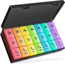 BUG HULL Pill Organizer 3 gånger om dagen, Stor Weekly Medicine Pill Organizer 3X per dag, 7 Day Pill Box Cases Morning Noon Evening för vitamin, Cod-Liver Oil, Supplements (Rainbow Black)