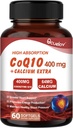 CoQ10 400mg Capsules, Coenzyme Q10 High Absorption Supplements | Heart Supports & Cellular Energy Production Supplement, No Dairy, No Gluten - 60 Capsules (30 Serv)
