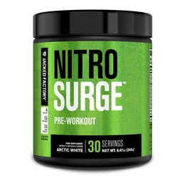 Jacked Factory NITROSURGE Pre Workout Supplement - Endless Energy, Instant Strength Gains, Clear Focus, Intense Pumps - NO Booster & Powerful Preworkout Energy Powder - 30 portioner, Arctic White
