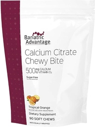 Bariatric Advantage Calcium Citrate Chewy Bites 500 mg - Högt absorberbar & Digestible - Vitamin D3 - Easily Chewable Calcium Supplement - Tropical Orange - 90 Count