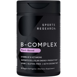 Sports Research® Vitamin B-Complex - Fullt spektrum av B-vitaminer med metylerad B12 & folat - Glutenfri · Plantbaserad · Icke-GMO · Veganvänlig formel - 60 Veggie Softgels