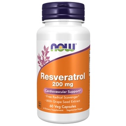 NOW Foods Supplements, Natural Resveratrol 200 mg med Red Wine Extract, 60 Veg Capsules