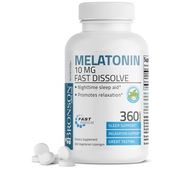 Bronson Melatonin 10 MG Fast löser Peppermint tabletter, främjar avkoppling, 360 Chewable Vegetarian Lozenges