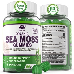 Sea Moss Gummies - Irish Sea Moss Gummies for Adults & Kids - Avancerad Superfood Seamoss Supplement med Organic Bladderwrack & Burdock Root Extract, ACV för Daily Immune, Gut Cleanse, Vegan, 60 Counts