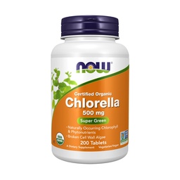 NOW Foods Supplements, Organic Chlorella 500 mg med naturligt förekommande klorofyll, Beta-Carotene, blandade karotenoider, vitamin C, järn och protein, 200 tabletter