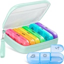 Söt Pill Organizer 3 gånger om dagen, Stor Daglig Pill Case för kvinnor, Portable Pill Box 7 Dag för handväska med väska och Zipper för att hålla vitaminer, mediciner, fiskoljor, kosttillskott (Cyan Blue)