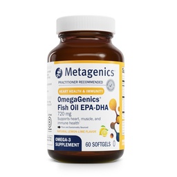 Metagenics OmegaGenics Fish Oil EPA-DHA 720 mg - High Potency Omega-3 Supplement* - Stöder Hjärta, Gemensam, Hjärna & Immunhälsa * - Hållbart källad, Purity-Tested Fish Oil - 60 Softgels