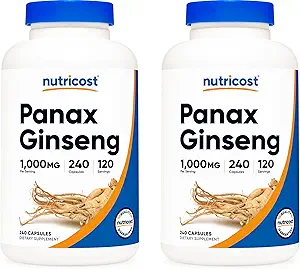 Nutricost Panax Ginseng 1000mg, 240 kapslar (2 flaskor) - Icke GMO, Gluten Free, 120 portioner