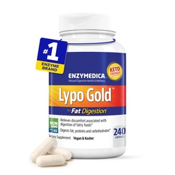 Enzymedica Lypo Gold, High Potency Lipase Digestive Enzymes for Fat Digestion, Stöder Occasional Bloating Relief & Digestive Health, Keto-Friendly, Vegan, 240 kapslar