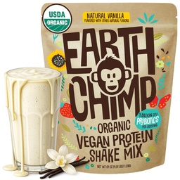 EarthChimp Organic Vegan Protein Powder - med Probiotics - Non GMO, Dairy Free, Non Whey, Plant Based Protein Powder för kvinnor och män, Gluten Free - 52 Servings 64 Oz (Vanilla)