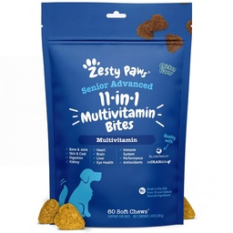 Zesty Paws Senior Dog Multivitamin Behandlingar - Glukosamin för hundar + Digestive Enzymes & Probiotika - Grain Free Dog Vitaminer och tillägg för hud & Coat + Immune Health Chicken - Avancerad - 60ct