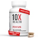 10X Health Focus Rhodiola Rosea - Brain Supplements for Memory and Focus - 60 Capsules Focus Supplement, Memory Supplement for Brain Health med Ginkgo Biloba, Huperzine A - Ginkgo Biloba Capsules