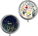 Mini Pill Box, Small Pill Box, Portable Pill Box, Cute Pill Organizer för vitaminer, mediciner, fiskolja och tillskott (vita blommor + svarta blommor)