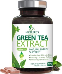 Grönt te extrakt kapslar 1000mg 98% Standardiserad EGCG - 3X styrka för naturlig energi - Hjärtstöd med polyfenoler - Gentle koffein - 120 kapslar