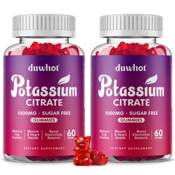 Kaliumcitrat 1000mg gummier, kaliumtillskott för vuxna kvinnor och män, stöd Leg kramper & muskelhälsa, 120 tuggbara