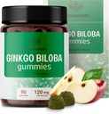 HERBAMAMA Ginkgo Biloba Gummies - 120mg Ginkgo Biloba Herb för hjärnstöd - Vegan, icke-GMO Brain Focus & Clarity Supplement - 90 Pectin-Based Apple-Flavored Chews