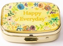 AmyZone Metal Pill Organizer Travel Friendly Portable Compact Pill Box Cute Pill Case för att hålla vitaminer / Tylenol / fiskolja / tillägg / Meds / tablett för handväska / ficka (Happy Everyday)