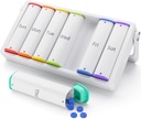 Weekly Pill Organizer 2 gånger om dagen, KOVIUU Large Travel Pill Box 7 Day, Am Pm Twice Daily Pill Case med Rotatable Handle, Pill Holder Container för vitamin, medicin, tillägg, fiskolja, vit