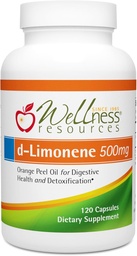Wellness Resources High Potency d-Limonene Capsules 500mg, 120 kapslar - Orange Peel Extract för Digestive Health, Heartburn, Acid Reflux, Avgiftning