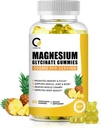 (1 Pack) Magnesium Glycinate Gummies, High-Absorption Magnesium Supplement med Calcium & Vitaminer, Support Bone, Muscle, Night, Memory & Mood, Vegan, Non-GMO, 60 Counts, Pineapple Flavor