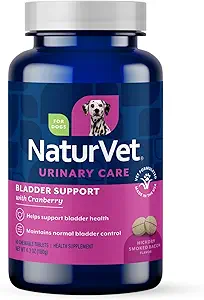 NaturVet – Bladderstöd för hundar – Plus Cranberry | Stöder Hälsosam Bladderkontroll & Normal Urination | 60 Time Release Chewable Tablets