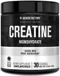 Jacked Factory Creatine Monohydrate Powder 150g - 5g Daily Creatine Supplement för män och kvinnor, Vegan-Friendly, Tredjepartstestade - 30 portioner, Osmakad