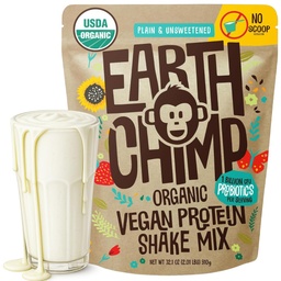 EarthChimp Organic Vegan Protein Powder - med Probiotics - Non GMO, Dairy Free, Non Whey, Plant Based Protein Powder för kvinnor och män, Gluten Free - 26 Servings 32 Oz (Plain & Unsweetened) No Scoop