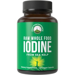 Raw Whole Food Iodine Supplement från Organic Kelp (Ascophyllum Nodosum) av Peak Performance. Kaliumjodid stöd tabletter. för metabolism, energi och immun. 120 Vegan kapslar, piller.