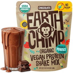 EarthChimp Organic Vegan Protein Powder - med Probiotics - Non GMO, Dairy Free, Non Whey, Plant Based Protein Powder för kvinnor och män, Gluten Free - 52 Servings 64 Oz (Chocolate) No Scoop