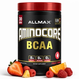 ALLMAX Nutrition AMINOCORE BCAA Powder, 8,18 Gram av Aminosyror, Intra och Post Workout Recovery Drink, Gluten Free, Fruit Punch, 315 g