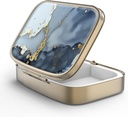Pill Case Pill Box med Mirror Retro 2 Compartment Small Pill Case för väska eller Pocket Bronze Rectangular Pill Box eller Vitaminer, Fish Oil, Supplements, Pill Containe Travel Gifts (Black Gold Marble)