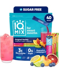 IQMIX Hydration Electrolyte Powder - 4-i-1 Formel för Hydration, Mental Clarity, Mood and Recovery - Sugar-Free Drink Mix, Keto, Magnesium L-Threonate, Lion's Mane - 40 Count Variety Pack