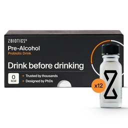 ZBiotics - Känn dig bättre efter att ha druckit, vakna upp förfriskad, vetenskaplig-tillbakatagen, patenterad probiotikum för enklare morningar, resorvänligt, 12-pack av 0,5 Fl Oz flaskor