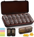 Weekly Pill Organizer 2 gånger om dagen + 2 Avtagbar Pill Organizers kit - AM PM Travel Pill Organizer för vitaminmedicin Supplement Fish Oil, Brown Daily Pill Case 2 gånger om dagen