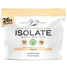 Muscle Feast Grass-Fed Whey Protein Isolate, All Natural Hormone Free Pasture Raised, Whey Isolate Protein Powder för män och kvinnor, Clean, Gluten-Free, Delicious Isolate Protein - Vanilla, 2lb