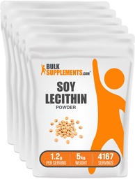 BulkSupplements.com Soy Lecithin Powder - Lecithin Supplement, Lecithin Powder Food Grade - Gluten Free, 1200mg per Servering, 5kg (11 lbs) (Pack of 5)