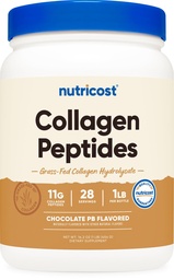 Nutricost Collagen Peptides Powder (Chocolate Peanut Butter smaksatt) 1 LB - Grass-Fed Collagen Hydrolysate, Gluten-Free