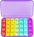 Odaro Weekly Pill Organizer 4 gånger om dagen, Daily Pill Box 7 Day, Large Travel Pill Case med 28 Compartment to Hold Medicine, Vitamin och Supplement - Purple Case