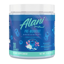 Alani Nu Pre Workout Powder BREEZEBERRY, Amino Energy Boost, Endurance Supplement, Sugar Free, 200mg Caffeine, L-Theanine, Beta-Alanine, L-Citrulline, 30 portioner